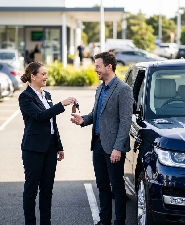 Christchurch Car Rental staff handing keys to customer